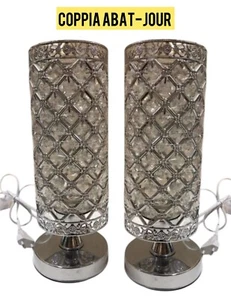 Coppia Lume moderno da comodino abat jour lampada da tavolo 2pz Argento  - Foto 1 di 1