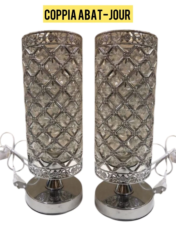 Coppia Lume moderno da comodino abat jour lampada da tavolo 2pz Argento  - Immagine 1 di 1