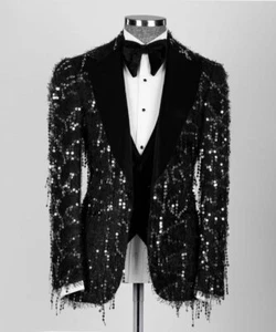 Stylish Embroidered Tassels Tuxedo Men Suits Dresswear Set Wedding Party Banquet - Picture 1 of 8