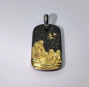 1.2Ct Created Black Diamond DogTag Pendant 14K Three tone 14K Gold Plated Silver - Picture 1 of 5