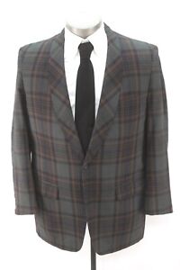 vintage 50s plaid shawl lapel formal cotton blazer jacket sport suit coat 42 S