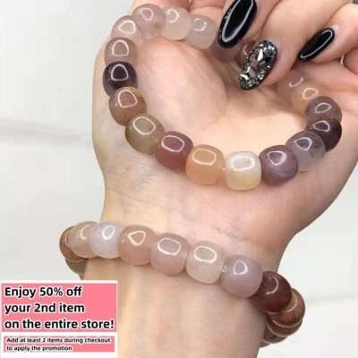 Jade Bracelet Natural Lighter Imperial Beads Charm Stretchy Handmade Gemstone - Image 1 of 4