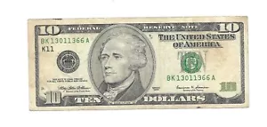 1999-$10. DOLLAR NOTE FROM DALLAS, TX. UNIQUE FANCY NUMBER (13011366) GREAT BILL - Picture 1 of 2
