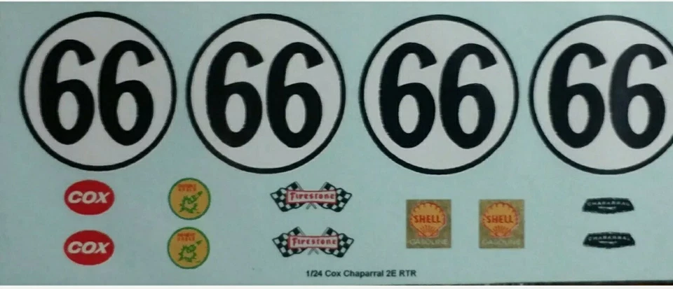 Repro 1/24 Cox Chaparral 2E RTR #66 Waterslide Decal Set  - Image 1 of 1