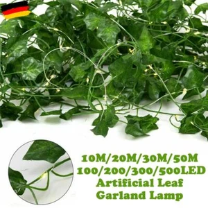 10/20/50M Efeugirlande Künstlich Rebe Girlande 50LEDs Lichterkette Garten Party - Bild 1 von 24