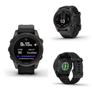 Reloj inteligente Garmin Fenix 7S PRO zafiro solar titanio GPS DLC gris con banda negra - Imagen 1 de 9