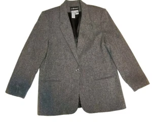 Sag Harbor Jacket Womens size 14 Grey Wool Blend Career Blazer One Button - Picture 1 of 11