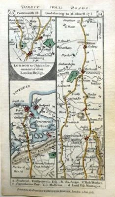 MAPA ANTIGUO GENUINO LONDRES HAMPSHIRE PORTSMOUTH CHICHESTER POR PATERSON c1785 Foto 1 de 4