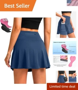 Breathable Women's Blue Cycling Skirt with Anti-Slip Grips & Padded Shorts - Picture 1 of 9