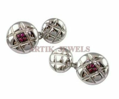Heated Ruby Gemstone with 925 Sterling Silver Cufflink #2559 - Image 1 of 4