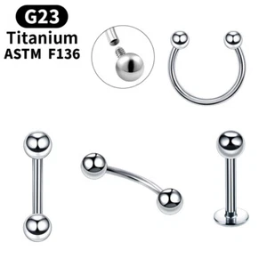 G23 Solid Titanium Body Piercing Labret Lip Studs Ear Nose Ring Eyebrow Barbell - Picture 1 of 10