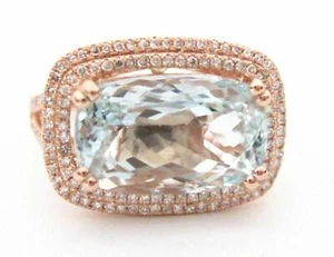 Light Blue Aquamarine & Diamond Accents Solitaire Ring Size 7 14k Rose Gold - Picture 1 of 1
