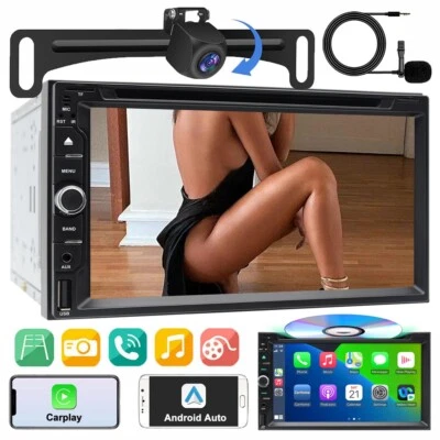 7" Car Radio Apple Andriod CarPlay GPS DVD Stereo Touch Screen Double Din+Camera - Image 1 of 4