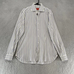 Isaia Dress Shirt Mens 16.5/42 Striped Button Up Classic Made in Italy - Picture 1 of 12