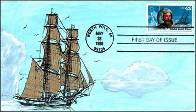 Scott 2220 - 22 Cents Elisha Kane - DeRossett Hand Painted FDC - Image 1 of 2