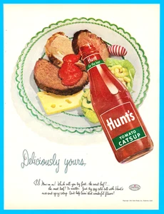 Hunt's catsup Ketchup burgers picnic cookout kitchen decor vintage print ad 1953 - Picture 1 of 3