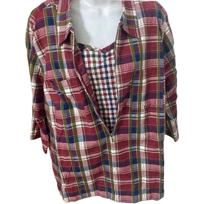 Chaqueta Lemon Grass para mujer 1XWP roja a cuadros cremallera completa cuello manga 3/4 con camisa Foto 1 de 4