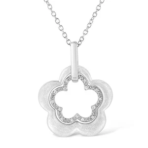 925 Sterling Silver Diamond Accent Double Flower Shape Pendant Necklace - Picture 1 of 7