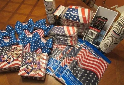 Huge Lot of Patriot Party Supplies Table Setting Picnic Flag - Image 1 of 4