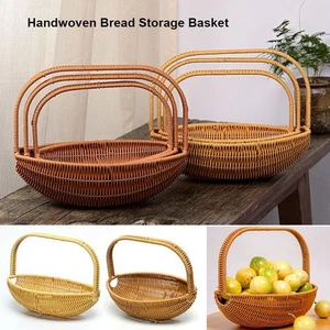 with Handle Handwoven Bread Storage Basket Portable Outdoor Picnic Basket - Picture 1 of 10