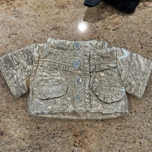 Build-A-Bear Gold Shiney Ruffle Puffer Jacket Coat  - Picture 1 of 4