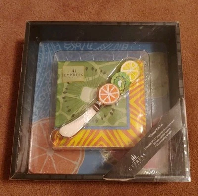 Cypress Home~Cheesy Gift Set~8x8 Cheese Glass Trivet, Napkins, Spread Knife~NEW - Image 1 of 2