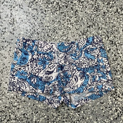 Lilly Pulitzer Shorts Womens 0 Blue White Walsh Floral Print 100% Cotton Summer Foto 1 de 4