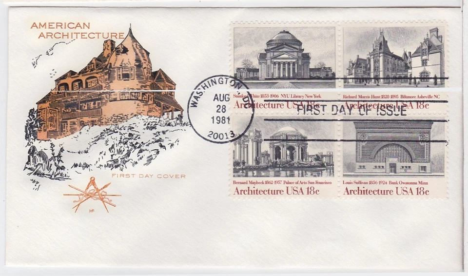 TurtlesTradingPost- American Architecture 1981 #1928-31 FDC- Farnam Cachet - Image 1 of 1