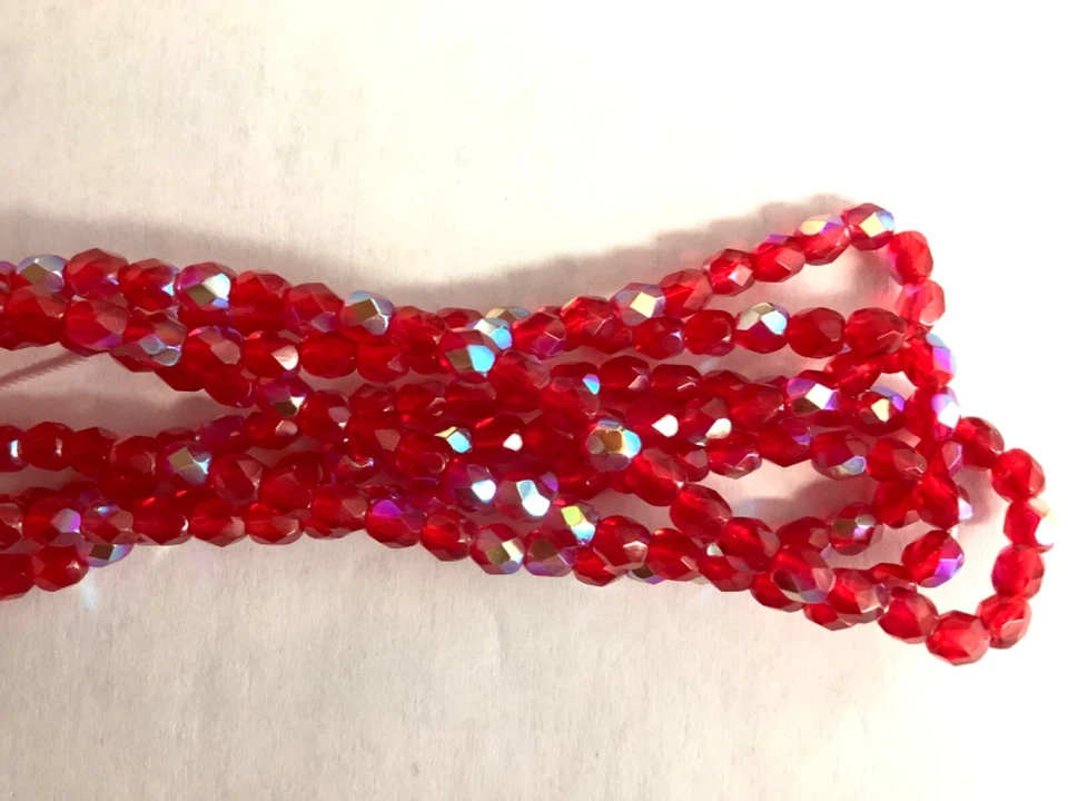 100 cuentas de vidrio pulido al fuego facetadas rojo claro A/B 4 mm Foto 1 de 1