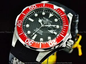 Reloj Invicta para hombre 47 mm GRAND DIVER esfera de fibra de carbono cristal negro bisel rojo SS - Imagen 1 de 8