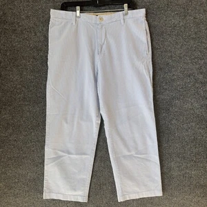 IZOD Mens 36x30 Seersucker Pants Blue White Striped Cropped Casual Summer - Picture 1 of 6