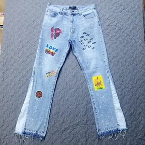 Jeans FOREVER 21 uomo 34x34 blu dritto lavaggio chiaro denim americano con disegni - Foto 1 di 12