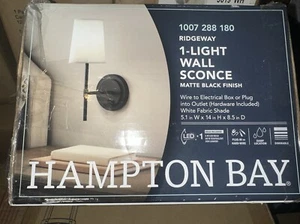 Hampton Bay Ridgeway 1-Light Matte Black Indoor Wall Sconce New - Picture 1 of 1