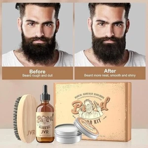 Beard Grooming Kit for Men, Beard Care Kit Includes Beard Oil and Balm,100% Boar - Picture 1 of 4