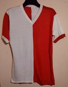 VINTAGE RARE 1970s NO LOGO GENERIC RED WHITE MATCH WORN WOOL FOOTBALL SHIRT #4 L - Picture 1 of 5