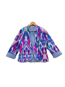 Giacca unisex trapuntata cotone uzbeko multi blu indiano abbigliamento donna giacca US - Foto 1 di 4