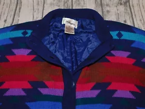 VTG WORTHINGTON SWEATER JACKET 80's AZTEC BRIGHT RAINBOW COLORS WOMENS L - Picture 1 of 7