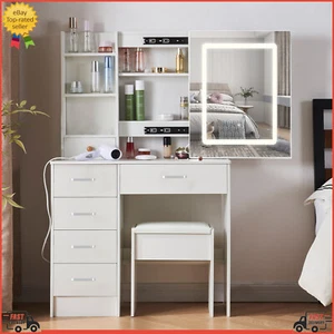 Modern Dressing Table with LED Mirror,  Vanity Makeup Desk 6 Drawers 4 Shelves - Picture 1 of 11