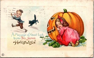 Mensaje de buena suerte para ti esta alegre postal en relieve de Halloween - Imagen 1 de 2