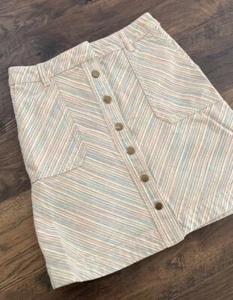 Anthropologie Pilcro Skirt Sz 2 Retro 60’s Chevron Striped Button Front Mini - Picture 1 of 8