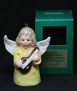 Vintage 1977 Goebel Angel Bell Ornament. Yellow Dress w/ a Stringed Instrument - Picture 1 of 8