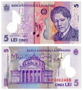 2019 Romania 5 Lei Polymer Banknote P118 UNC - Picture 1 of 1
