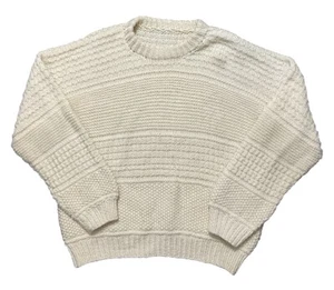 Vintage Fishermans Sweater Hand Made Sz L Cable Knit Heavyweight 3D Cream 90s - Picture 1 of 7