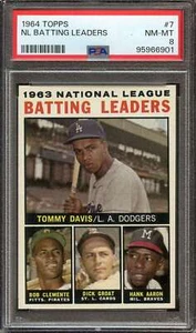 1964 TOPPS #7 NL Batting Davis/Clemente/Groat/Aaaron PSA 8 Nicely Centered - Picture 1 of 2
