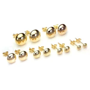 9ct Gold Plain Round Bouton Style Ball Stud Earrings / Studs / 3mm - 8mm - Picture 1 of 13