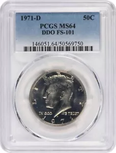 1971-D Kennedy halber Dollar DDO FS-101 MS64 PCGS - Bild 1 von 2
