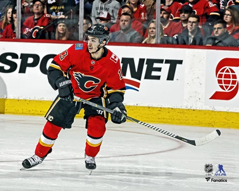 Johnny Gaudreau Calgary Flames Unsigned Red Jersey Skating Photograph Cover