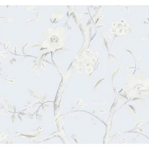 Lillian August Southport Floral Trail Blue Frost/Cove Gray Wallpaper 60.75 sq ft - Picture 1 of 7