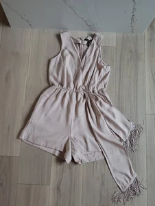 BCBGMAXAZRIA Mameluco Mujer 10 Desnudo Rosa Corbata Frontal Sin Mangas Drapey Bufanda Elegante - Imagen 1 de 9