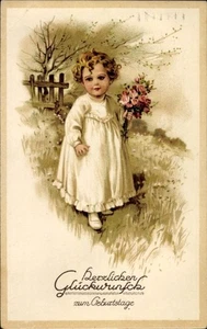 Ak Geburtstagsglückwunsch, Mädchen mit Blumenstrauss - 4773681 - Picture 1 of 2